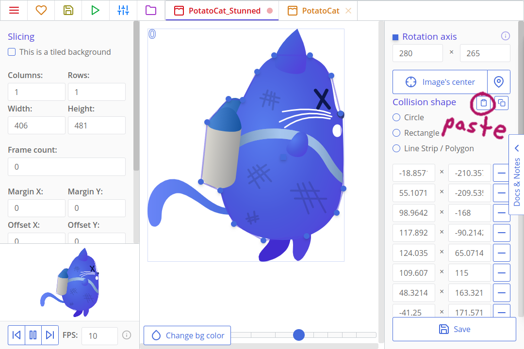 Pasting the collision shape of a texture in ct.js