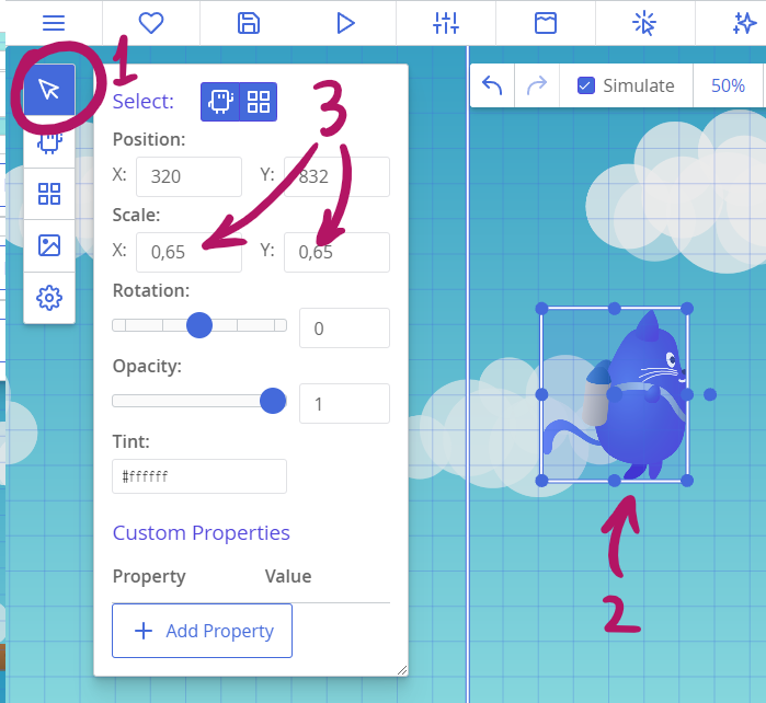 Changing a copy's scale in the room editor