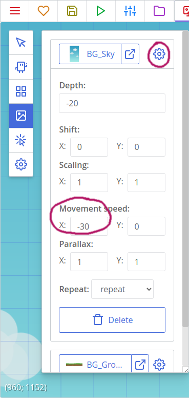 Definindo uma velocidade de movimento para um background em ct.js