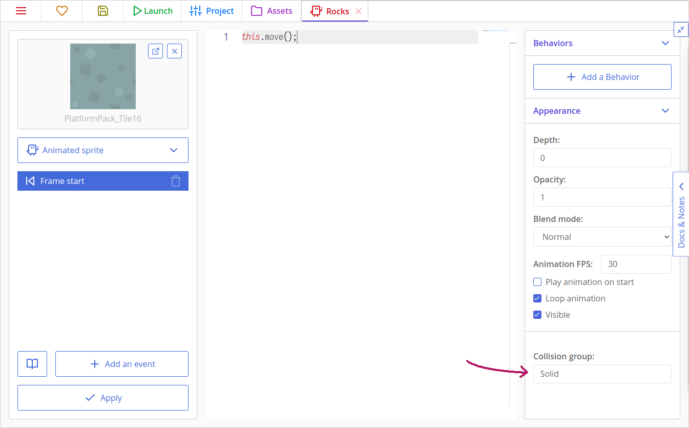 Adding a collision group to a template