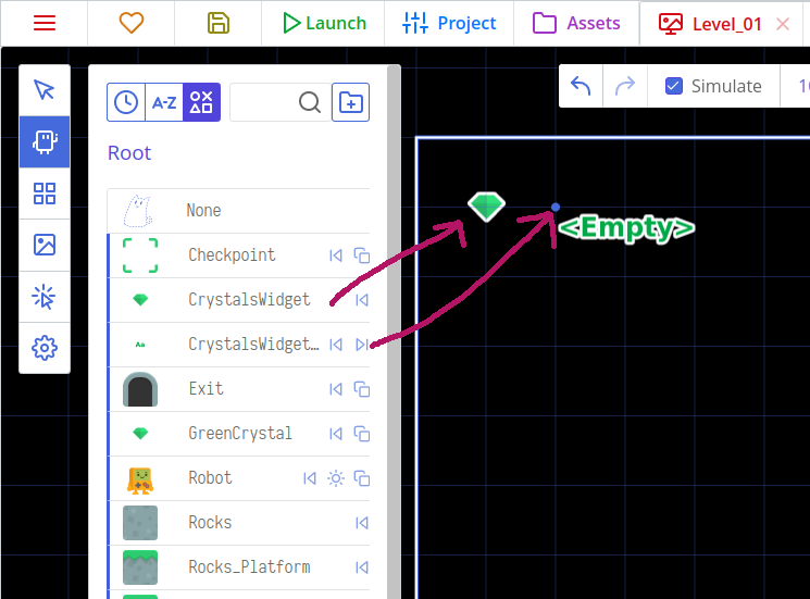 Adding a crystals widget to a UI layer